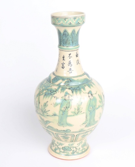 Chinese Yellow Ground w/ Green Detail Vase