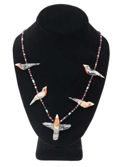 Beautiful Zuni Bird Fetish Necklace, Shell & Turquoise