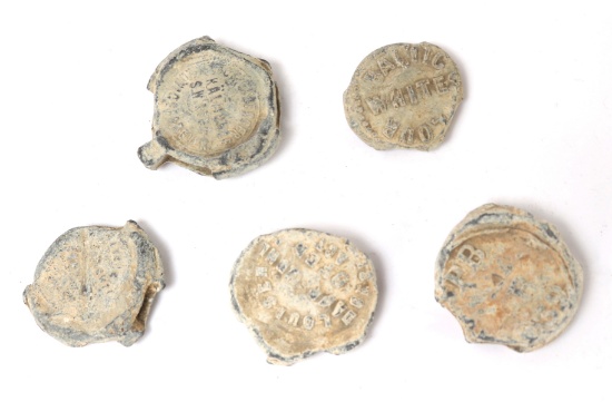 Five Shipwreck Token Trade Coins, England