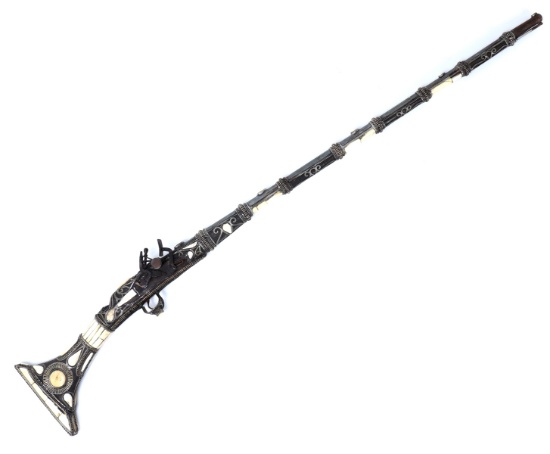 Moroccan Bone & Silver Inlaid Flintlock Rifle