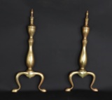 Antique Brass Andirons, 19th C.