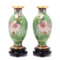 Gorgeous Light Green Cloisonne Matched Pair of Vases /Stands