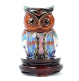 Beautiful Miniature Chinese Cloisonne Owl Figure w/Stand