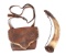 Antique Leather Hunting Bag and Powder Horn Set