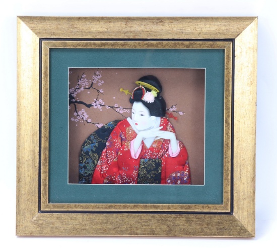 Very Nice Japanese Shadowbox of a Geisha Girl