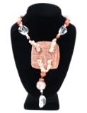 Heavy Coral & Shell Beaded Necklace