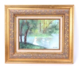 Original Max Karp (1918 - 1999) Enamel on Copper, Girl with Swans
