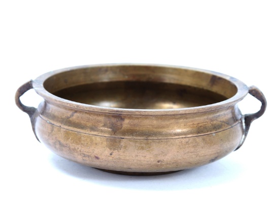 Chinese Bronze Bowl with Buckle Loop Handles