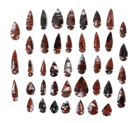 42 Red Jasper & Obsidian Arrowheads
