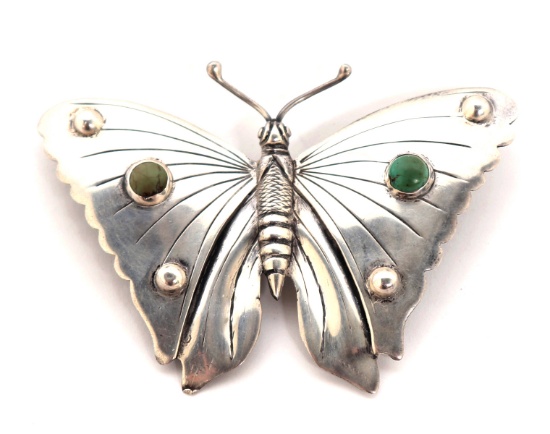 Lovely Navajo Sterling Silver & Turquoise Butterfly Pin