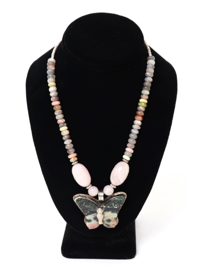 Stunning Rhodonite & Multi-Gem Butterfly Necklace