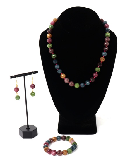 Gorgeous Raw Tourmaline Necklace Bracelet and Earring Set