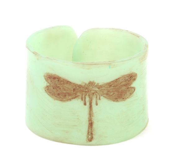 Gorgeous Unique Green Clay Bracelet, Dragonfly