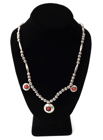Sterling Silver & Coral Native American Necklace