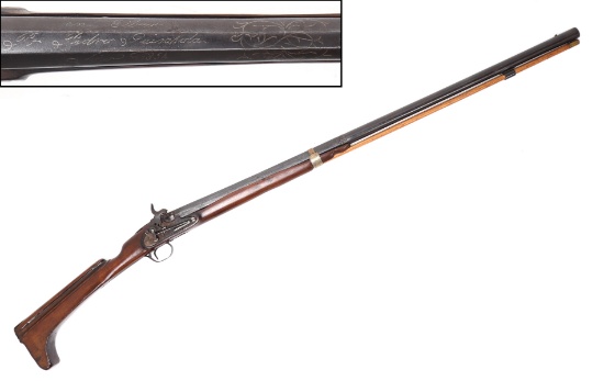 Catalan Stock Escopeta Percussion Rifle, Signed Pedro G. 1854