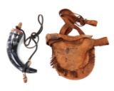 Fine Leather Pouch with Black & White Powder Horn