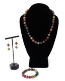Gorgeous Raw Tourmaline Necklace Bracelet and Earring Set