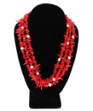 Amazing Bright Red & Pearl Layered Necklace