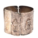 Antique Sterling Silver Storyteller Panel Bracelet