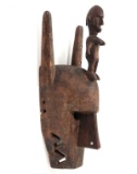 African Bamana Wooden Mask w/ Standing Female