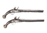 Brace of Ornate Silver & Carved Stock Cavalry Pistols, 18th c.