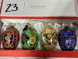 Joan River 4 Faberge Egg Ornaments. Russian inspired. In red box