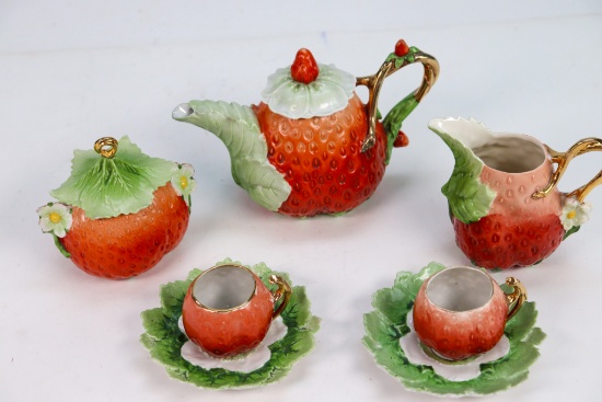 Vintage Delicate Porcelain Strawberry Tea Set