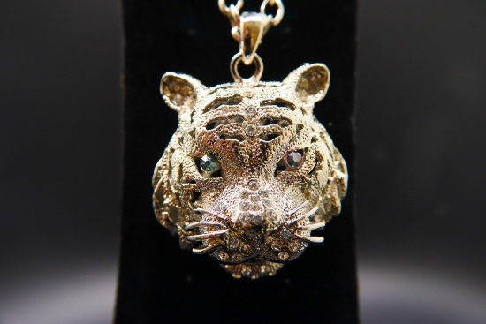 Crystal Green and White Tiger Pendant with Chain