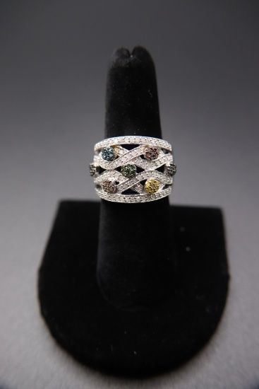 1 CTW Champagne and White Diamond Multi-colored  Sterling Silver Ring
