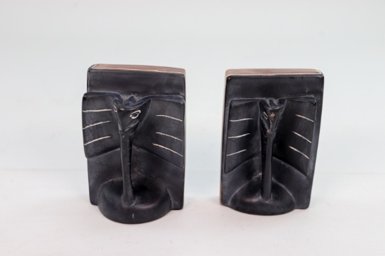 African Stone Carved Elephant Book Ends