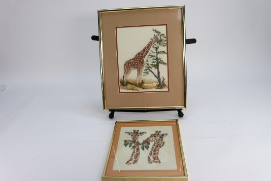 Framed Needlepoint Giraffes