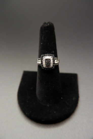 Black Spinel and Diamond Ring
