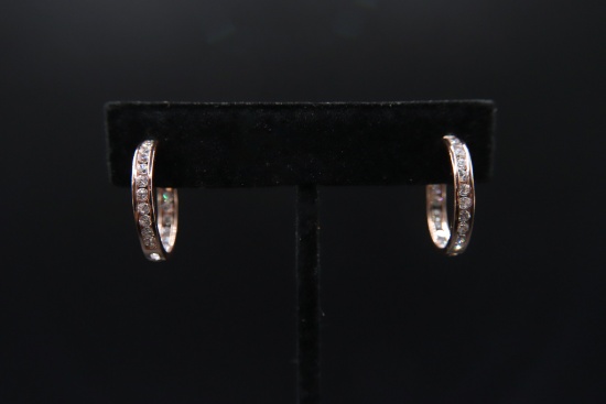 Round Baguette Diamond Inside/Outside Hoop  Earrings
