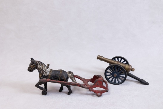 Kenton Toys Cast Iron Horse and Toy Cannon