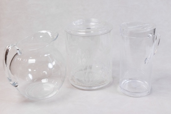 Pottery Barn Pitcher with extra Plastic Pitcher and Ice Bucket