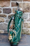 Burton Green Leather Golf Bag with Clubs