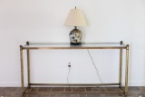 Post Modern Glass Top Table with Lamp