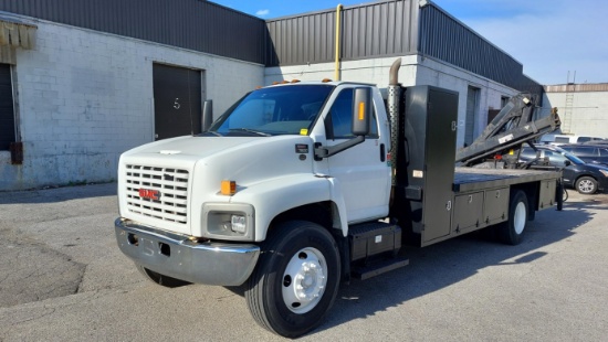 GMC  FLATBED TRUCK WITH HIAB ARTICULATING CRANE