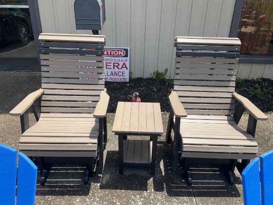 New Amish Single Glider Chairs & End Table