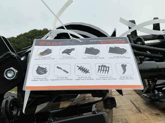 New AGT 8 Piece Mini Excavator Attachment Set
