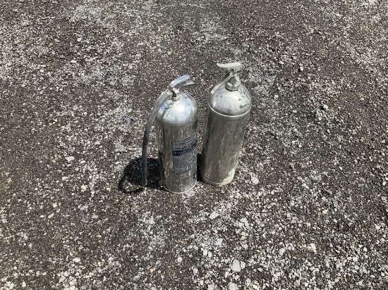 Lot of 2 Fire Extinguishers & Caution Sign