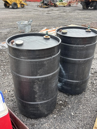 Lot of 2 Black 55 Gallon Plastic Barrels