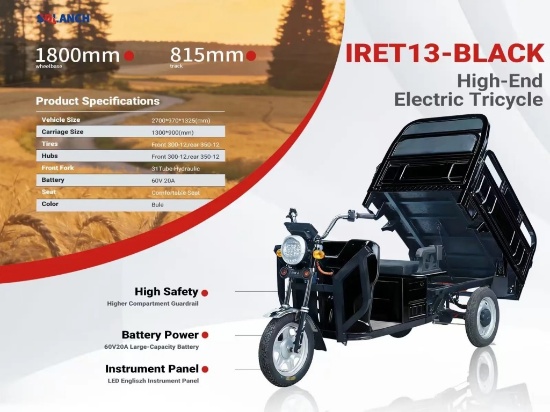 New IRET13 Electric Dump Tricycle Black