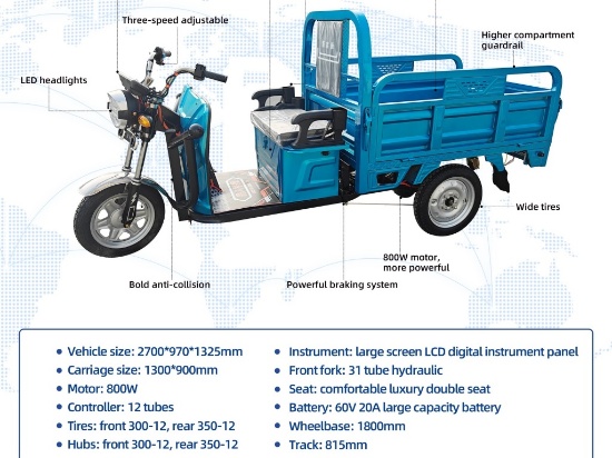 New IRET13 Electric Dump Tricycle Teal