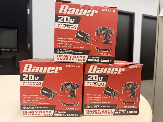 Lot Of 3 Brand New Bauer 20v 5" Obital Sanders (es201)