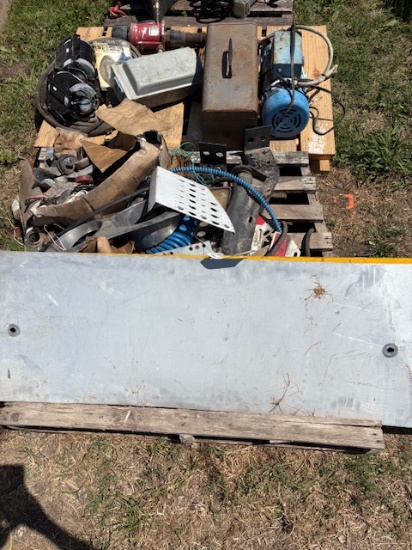 2 Pallets of misc motors, tool box, elect boxes etc