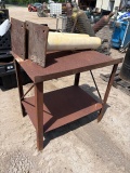 Metal shop table w/safety columns & Pallet misc