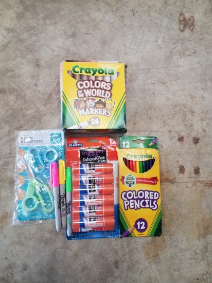 Glue Sticks, Colored Pencils, Broad Line Markers