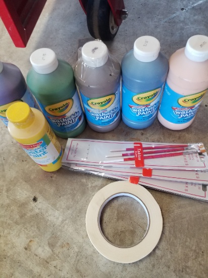 Brushes, Crayola Washable Paint, Poster Paint, Roll of Tape