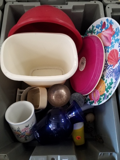 Plastic Bowl, Blue Vase, Soap Dish